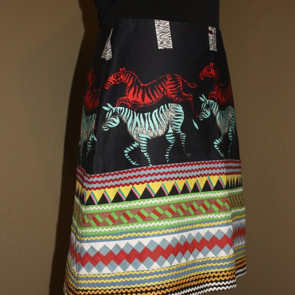SUNO A-LINE BLACK MINI SKIRT WITH ZEBRA PRINT MODERN TRIBAL - 6 MEDIUM - Picture 4 of 5
